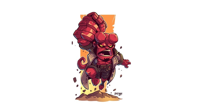 Hellboy, simple background, white background, artwork, Derek Laufman