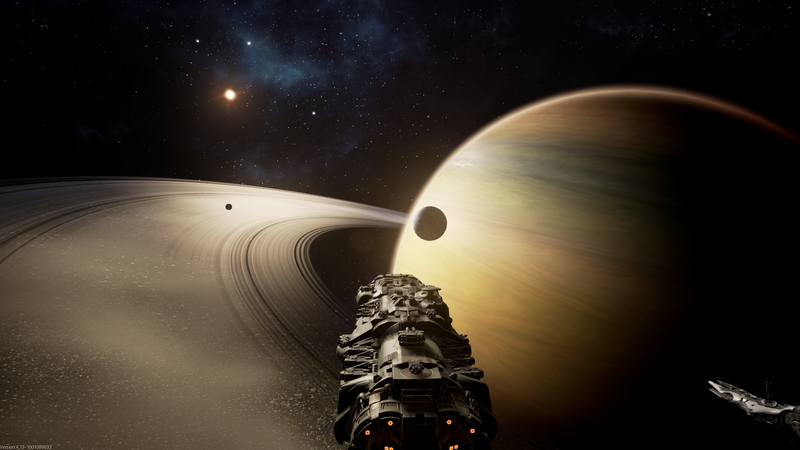 Dreadnought, space, planetary rings, planet, spaceship