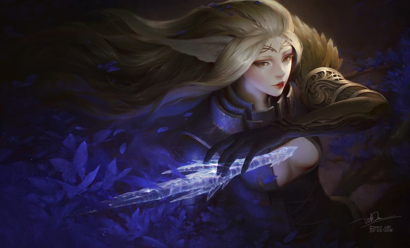 Dao Le Trong, anime girls, boobs, anime, blonde, blue, fantasy girl, 2018 (Year)