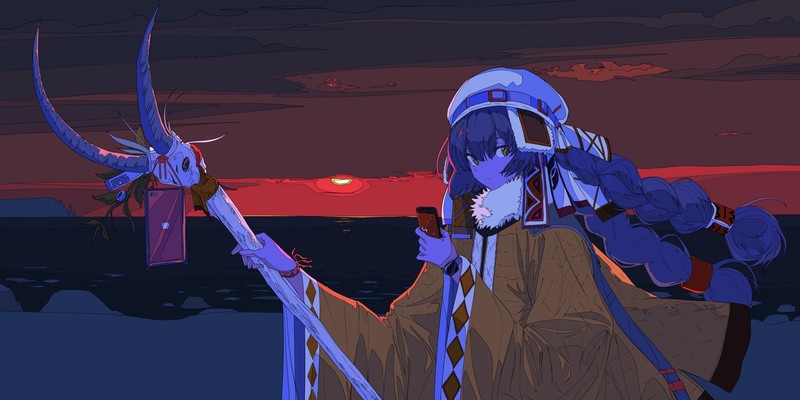 smartphone, anime girls, blue hair, long hair, sky