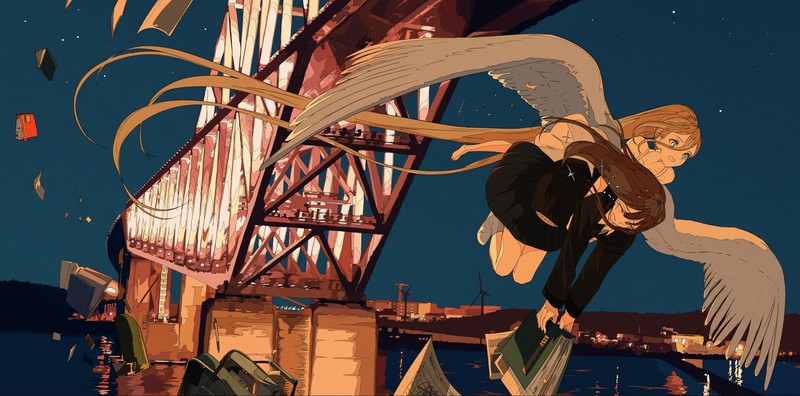 wings, anime, flying