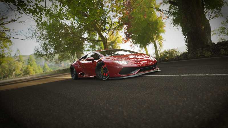 Huracan, Forza Horizon 4, car, LibertyWalk, red cars, road, video games, screen shot