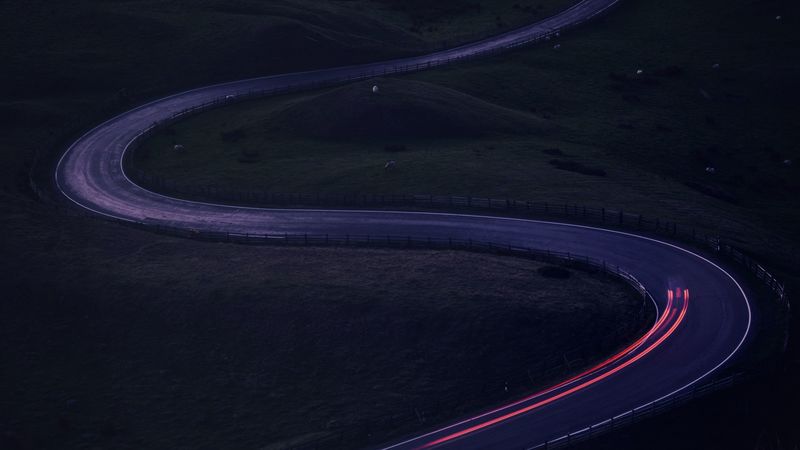road, twisty, turn, glow, 4k