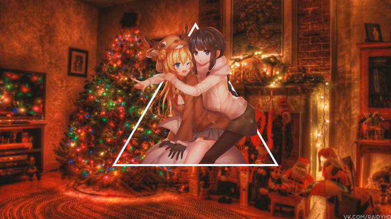 anime girls, anime, picture-in-picture, Christmas, Christmas Tree