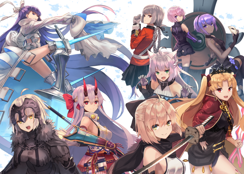 anime girls, anime, Fate/Grand Order, red eyes, weapon, blonde, yellow eyes, purple hair, horns, green eyes, sword