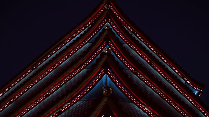 pagoda, roof, architecture, symmetry, 4k