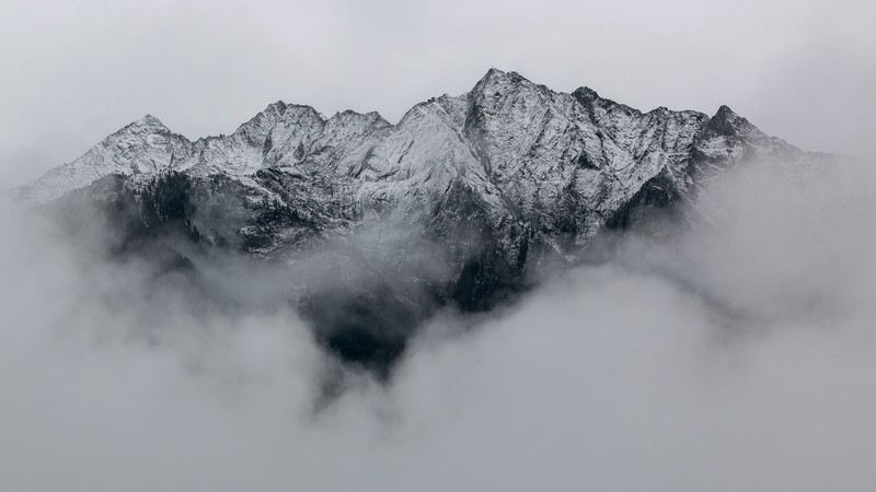 mountains, snow, clouds, monochrome, landscape, nature