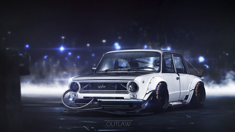 car, vehicle, digital art, white cars, LADA