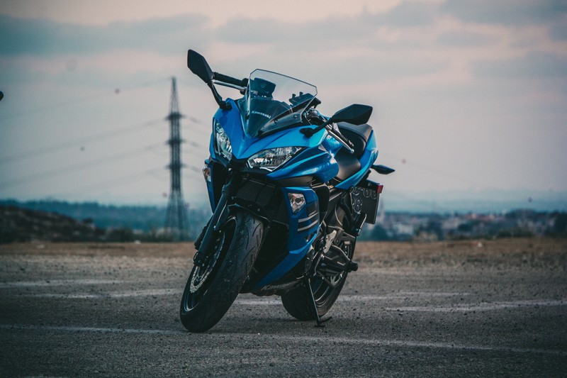 motorcycle, blue, vehicle, outdoors, Kawasaki