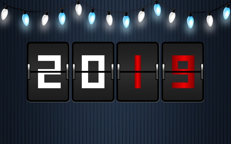 New Year, 2019 (Year), numbers, blue background