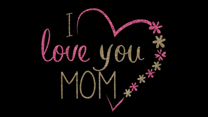 mom, love, heart, inscription, flowers, 4k