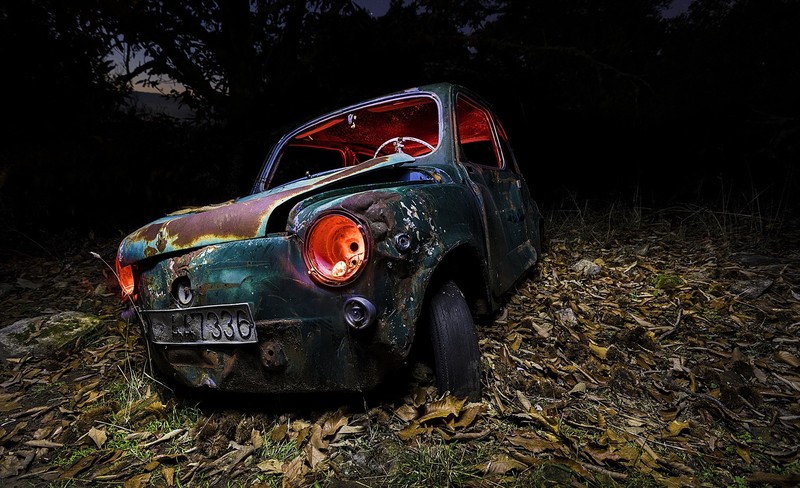 wreck, car, dark, vehicle