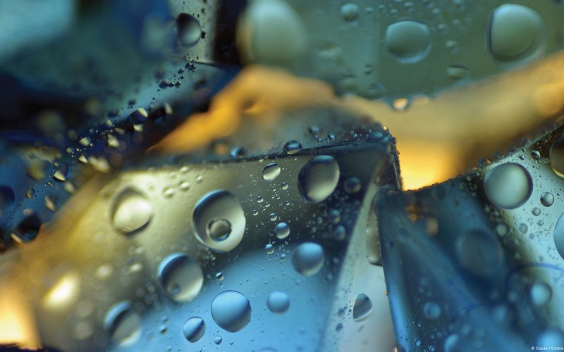 macro, water drops, ice cubes, colorful, depth of field, closeup