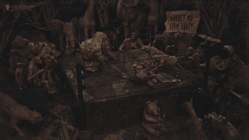 Desktopography, fighting, wrestling, animals, monkey, Photoshop, dog, cats, elephant, fantasy art, lion, deer, giraffes