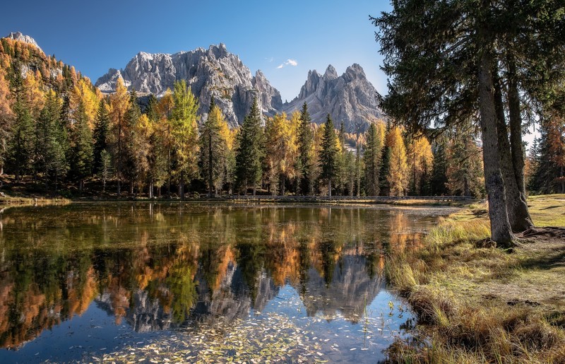 mountains, water, fall, Dolomites (mountains), dolomite alps, nature, reflection, trees