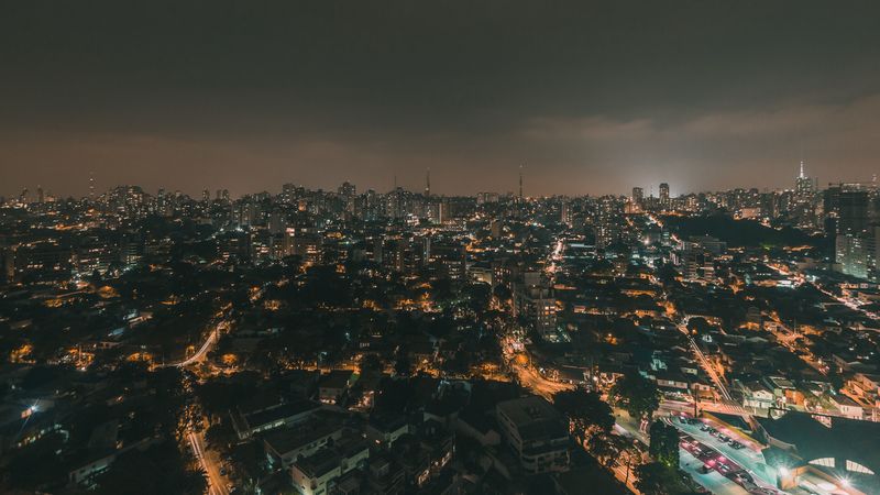 night city, aerial view, city lights, buildings, skyline, panorama, 4k