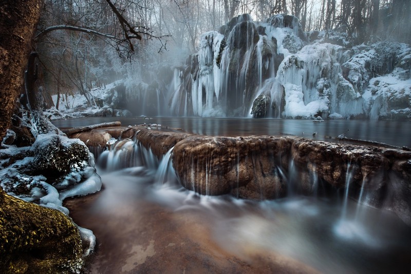 winter, ice, snow, water, nature, waterfall, long exposure