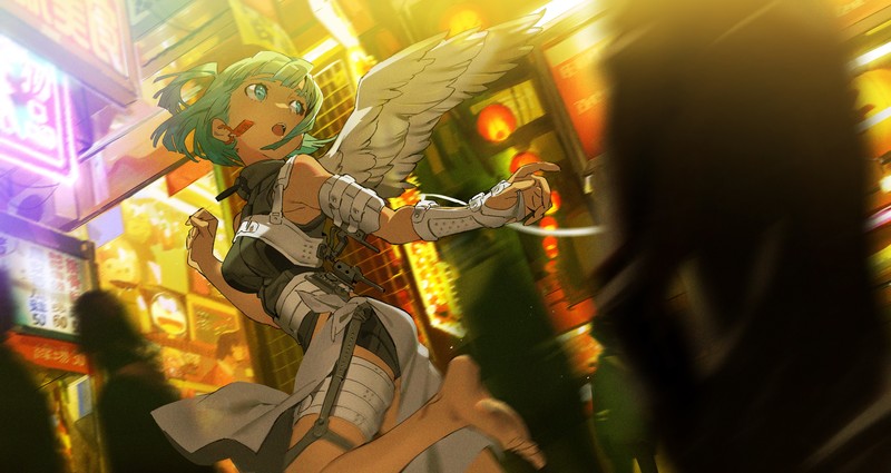 anime girls, anime, original characters, green eyes, barefoot