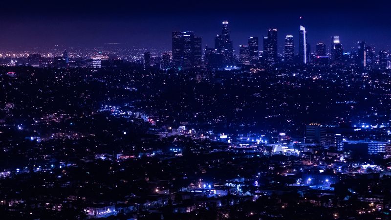 night city, city lights, overview, aerial view, 4k