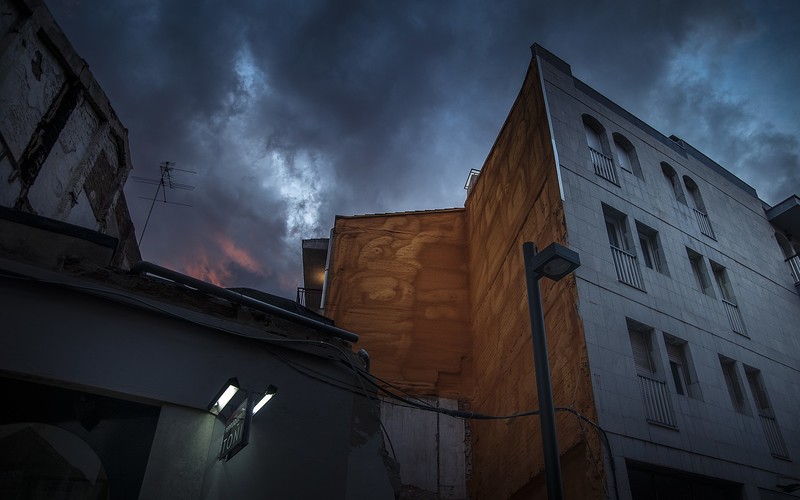 city, night, building, clouds, urban, dark, sky