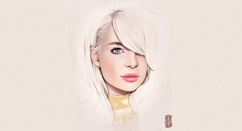 portrait, blonde, women, artwork, simple background