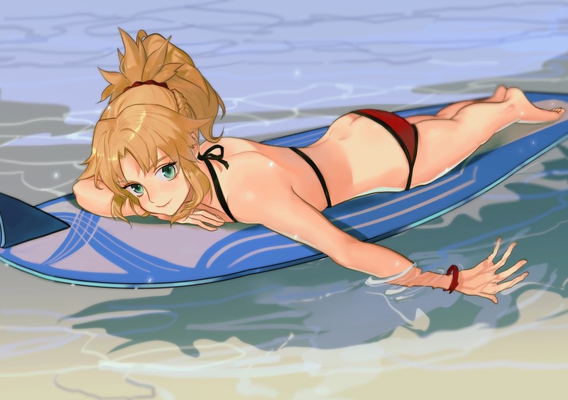 Fate Series, Fate/Apocrypha, anime girls, blonde, red bikini, Saber of Red, Mordred (Fate/Apocrypha)