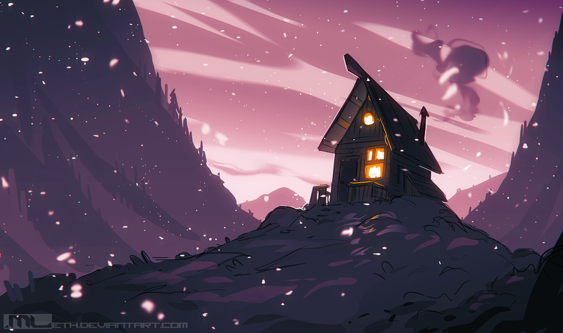 MLeth, landscape, DeviantArt, hut
