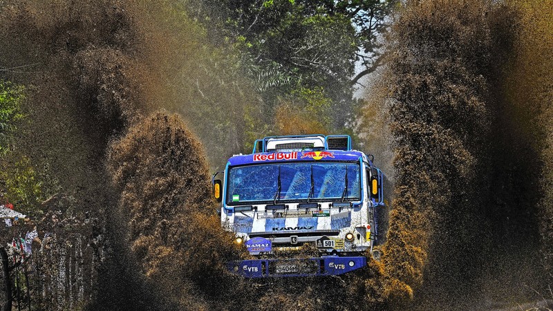 truck, dirt, water, Rally, racing, vehicle, Kamaz