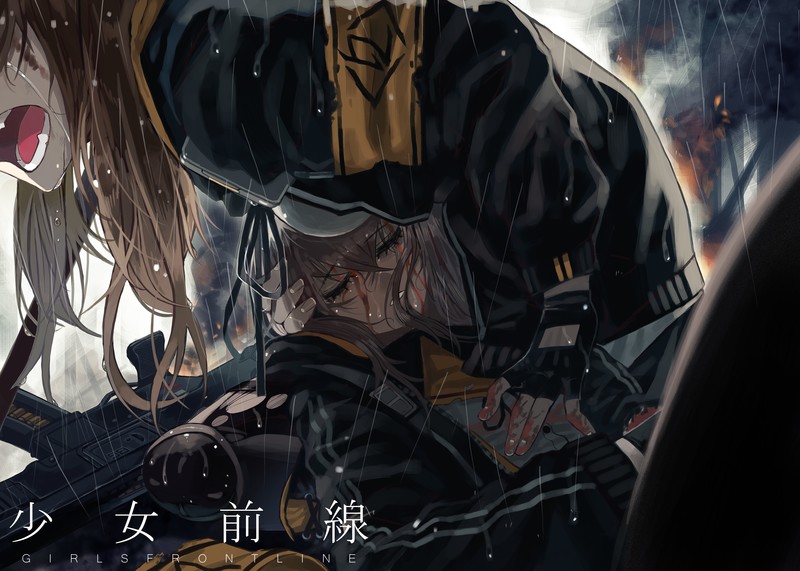 anime girls, anime, Girls Frontline, ump45 (Girls Frontline), UMP9 (Girls Frontline), crying, painful