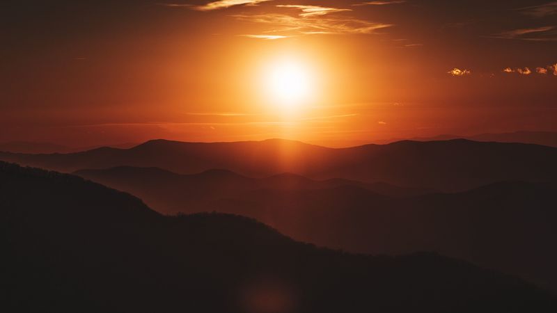 sun, sunset, hills, sky, dark, 4k