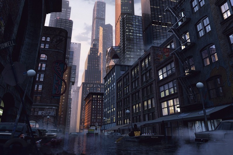 dark, cityscape, artwork, city