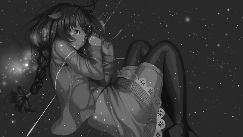Monogatari Series, Senjougahara Hitagi, monochrome, anime girls, legs, long hair, stockings, anime