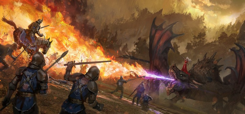 digital art, dragon, soldier, army, knight, fire, fantasy art, giant, Tyler Bradley