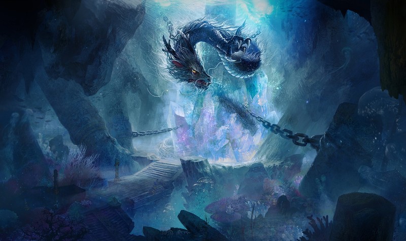 creature, fantasy art, dragon, artwork, blue