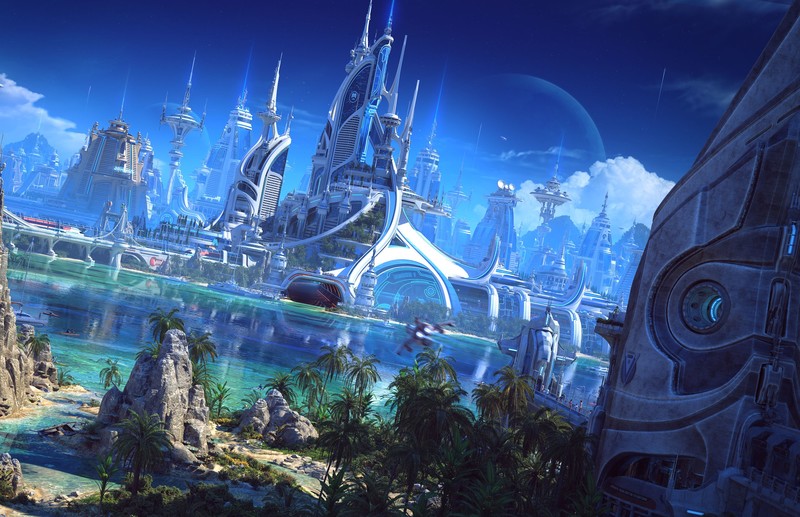 planet, science fiction, futuristic city, artwork, cityscape