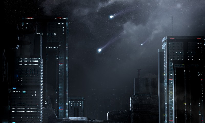 dark, sky, cityscape, artwork, stars, night