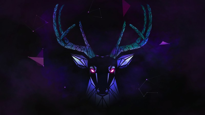 digital art, deer, fantasy art, neon, space, dark, galaxy, stags, stars, shapes, angychan