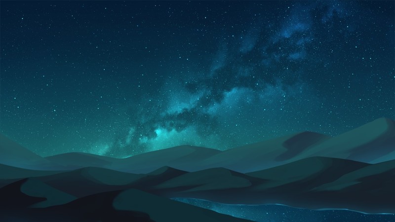 stars, mountains, river, sky