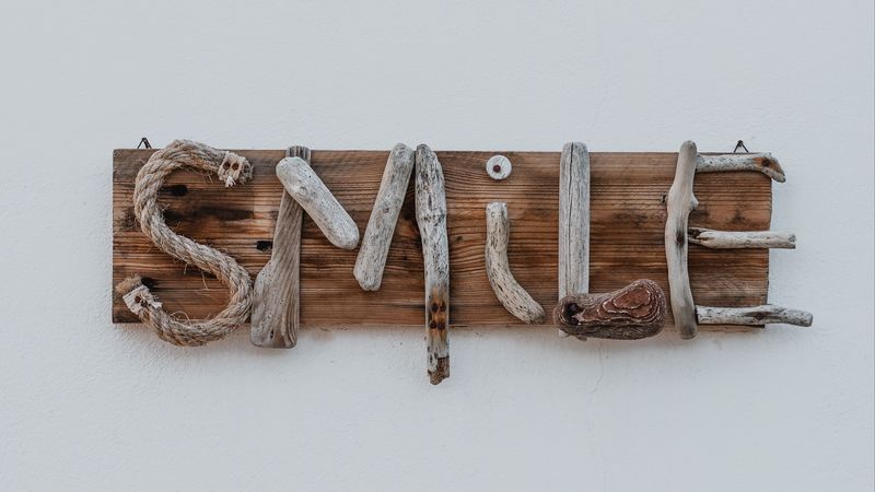 smile, inscription, wooden, creative, 4k