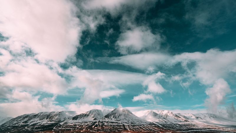 mountains, clouds, sky, iceland, 4k