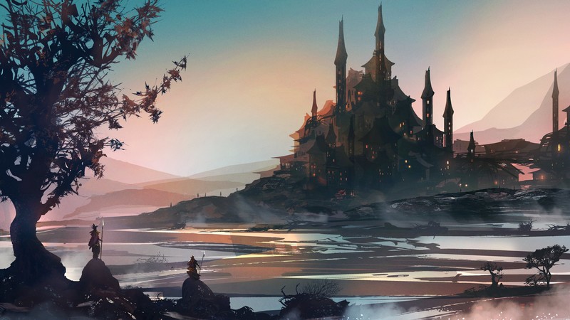 digital art, warrior, castle, landscape, fantasy art, knight