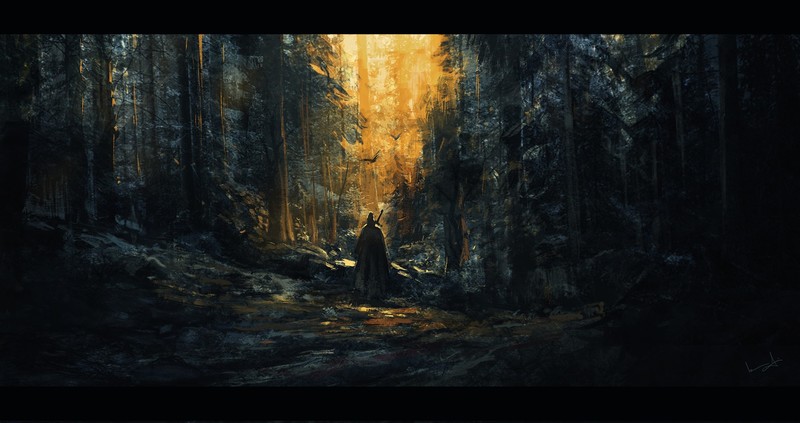 concept art, artwork, wizard, fantasy art, forest, digital, Gandalf, The Lord of the Rings