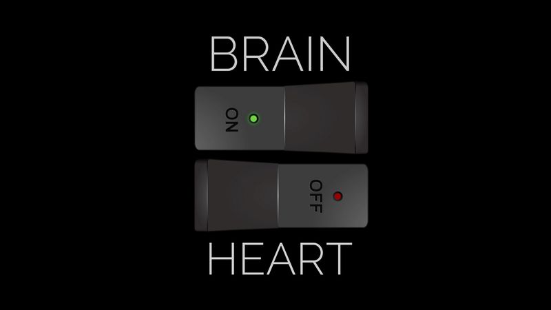 off, on, brain, heart, inscription, 4k