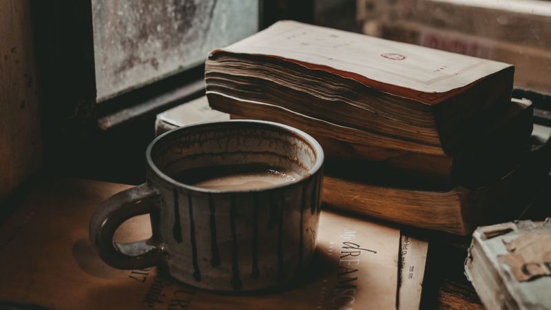 mug, books, mood, window, autumn, 4k
