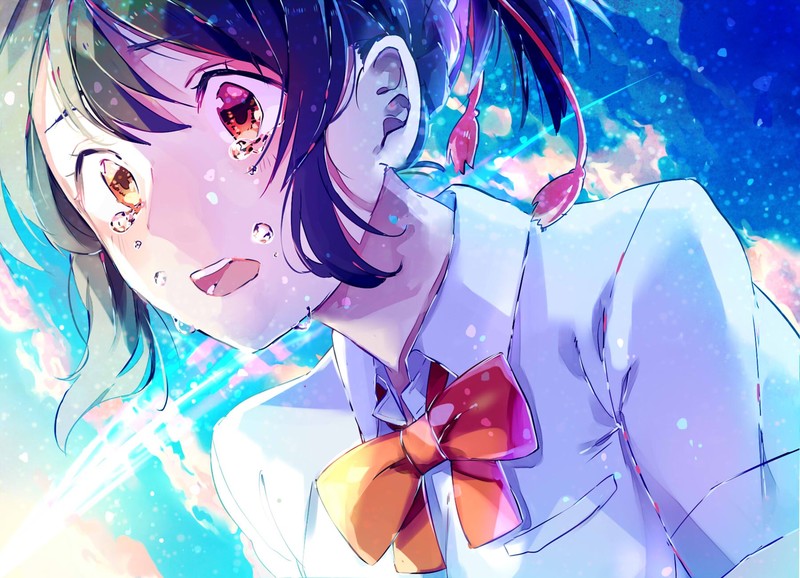 anime, anime girls, blue hair, tears, Your Name, cyan hair