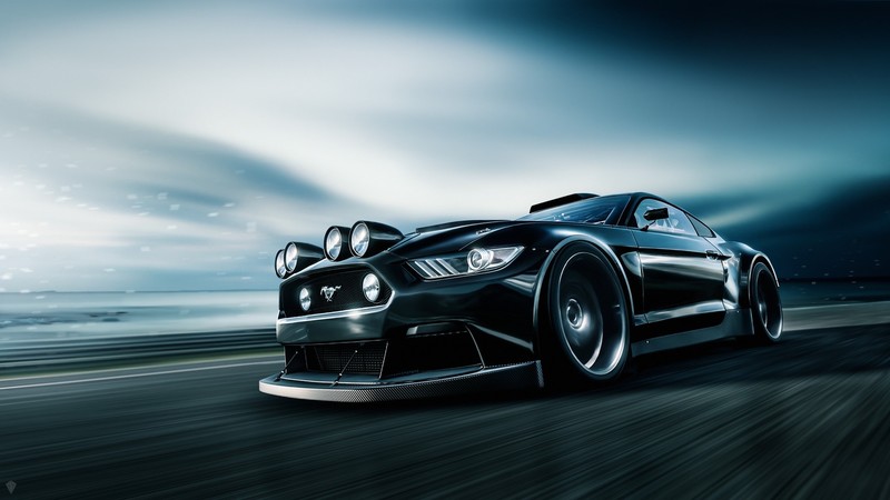 artwork, car, vehicle, road, Ford Mustang