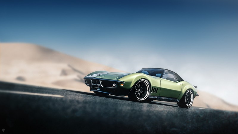 car, vehicle, Corvette, artwork, green cars, pop-up headlights