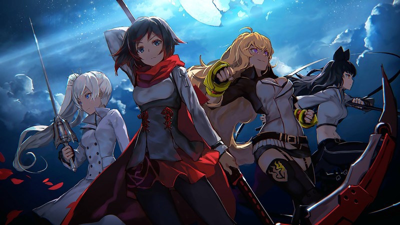 Ruby Rose (character), Yang Xiao Long, Ruby Rose (RWBY), Weiss Schnee, Blake Belladonna, scythe, stockings, RWBY