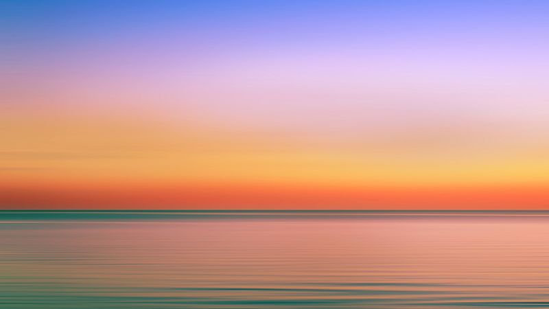 sunset, horizon, sea, minimalism, sky, 4k