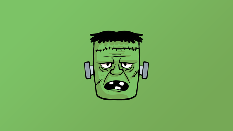 Frankenstein, digital, green background, simple background, green, Monster of Frankenstein, scars
